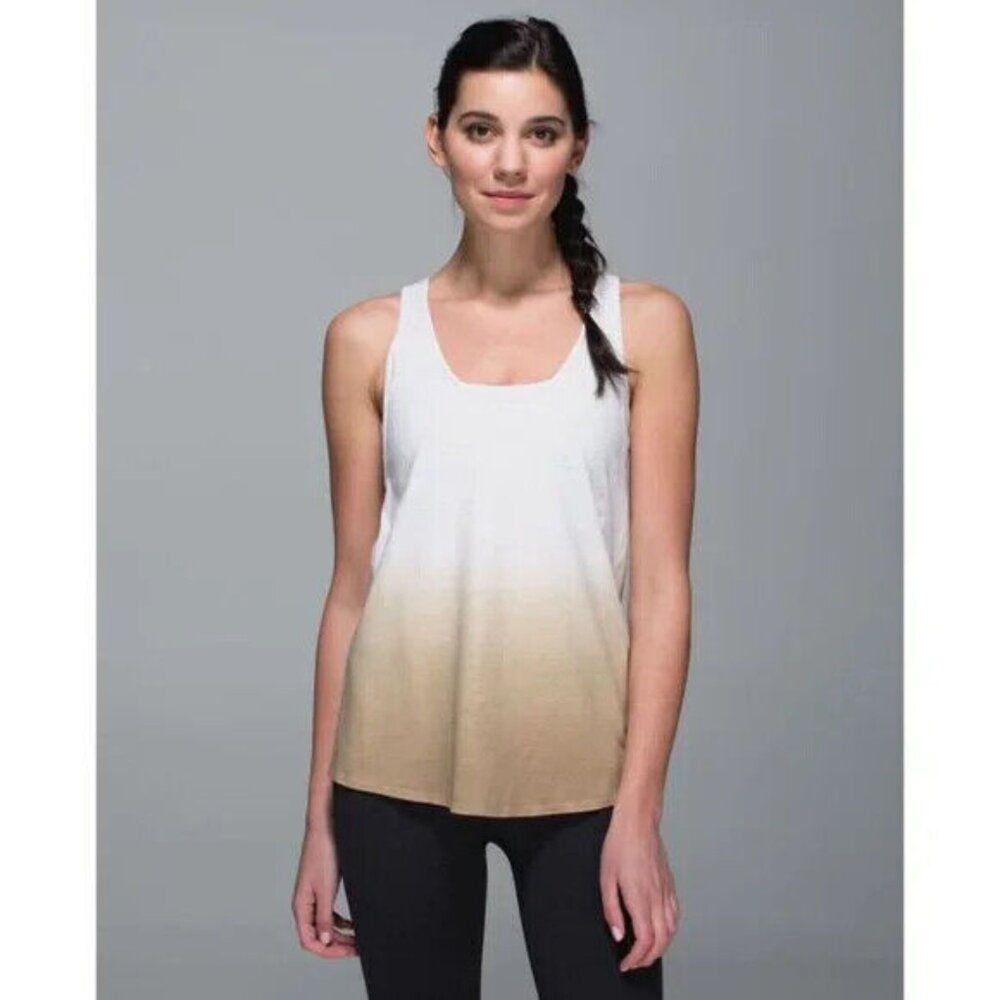 Lululemon Om Racerback Heathered White Cashew Tank Top Ombre Tan